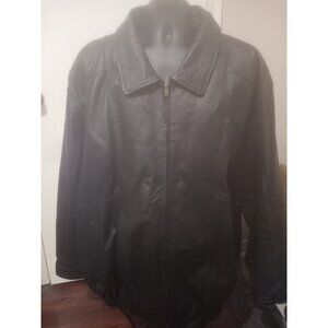 KINGSIZE Men's Black Distressed Genuine Leather Bomber Jacket Full Zip 5XL